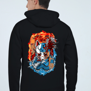 Kitsune Fury || Premium Streetwear Heavyweight Zip Hoodie ||
